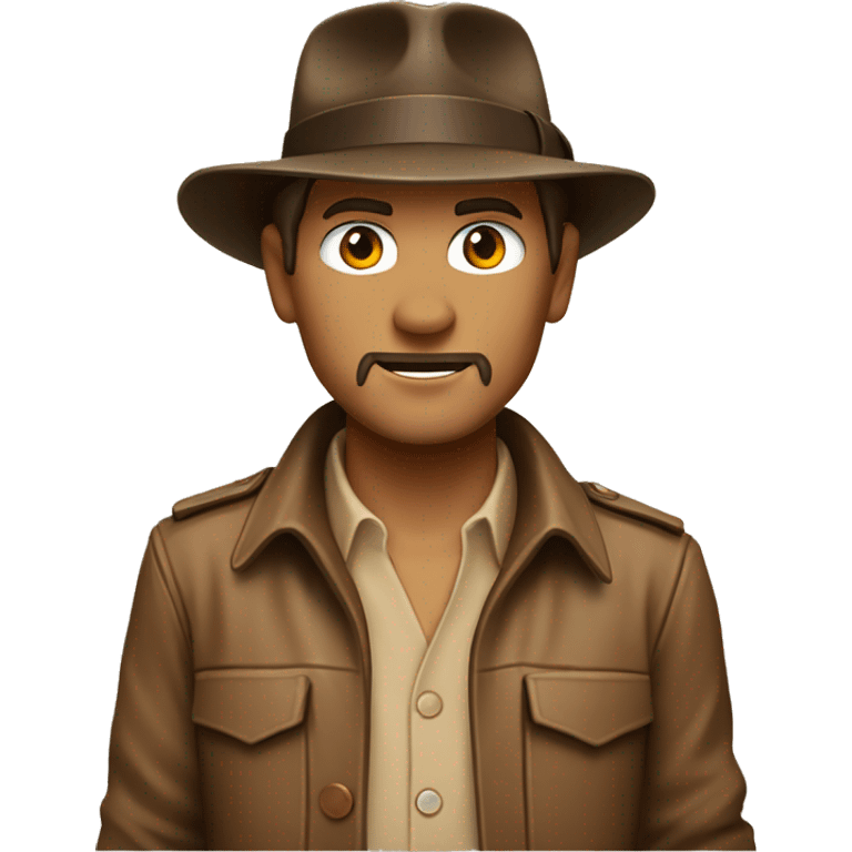 Indiana Jones with a brown jacket and a brown hat, beige shirt emoji