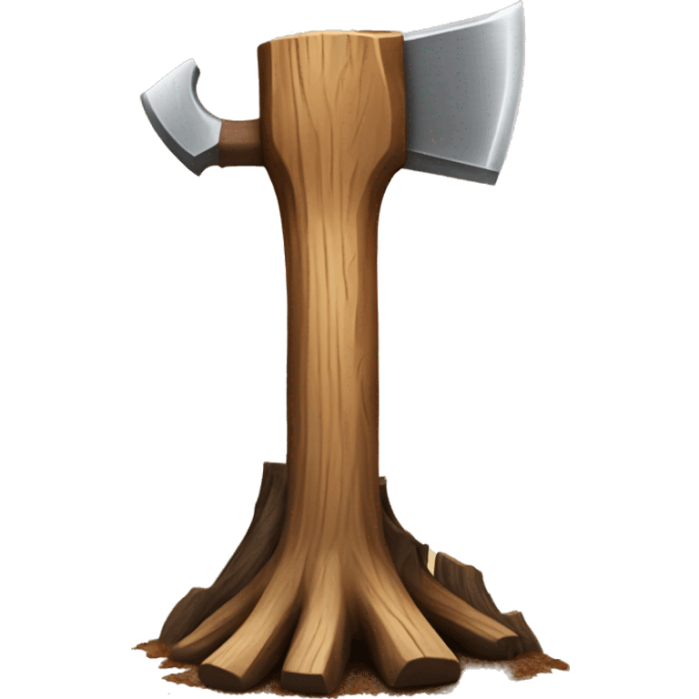 Realistic wood stump with axe chopping it emoji