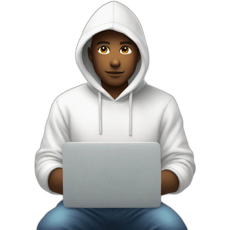 developer using white hoodie at computer iridescent light emoji