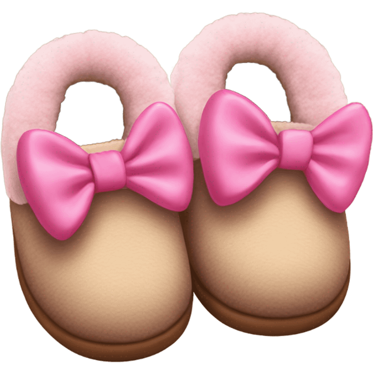 Brown house shoes with pink bows to the side and fluffy inside emoji