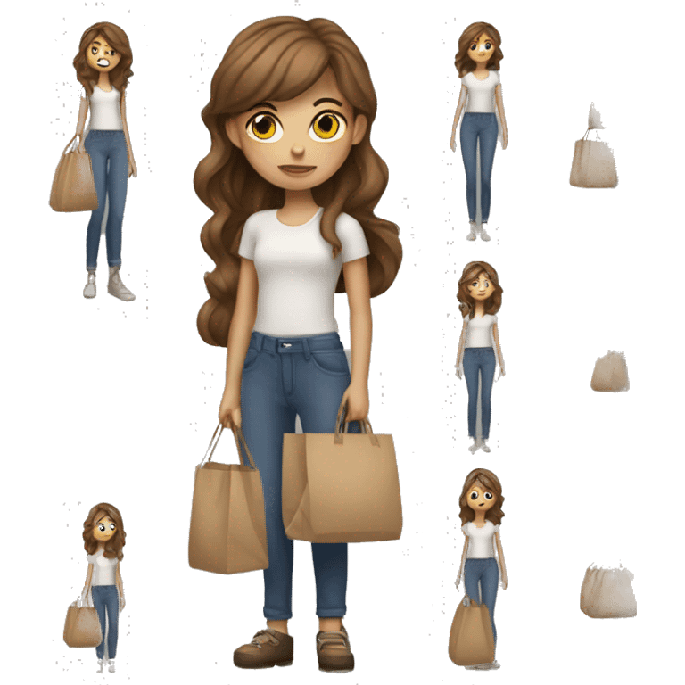 Slender brown-haired girl with big bags from the store emoji