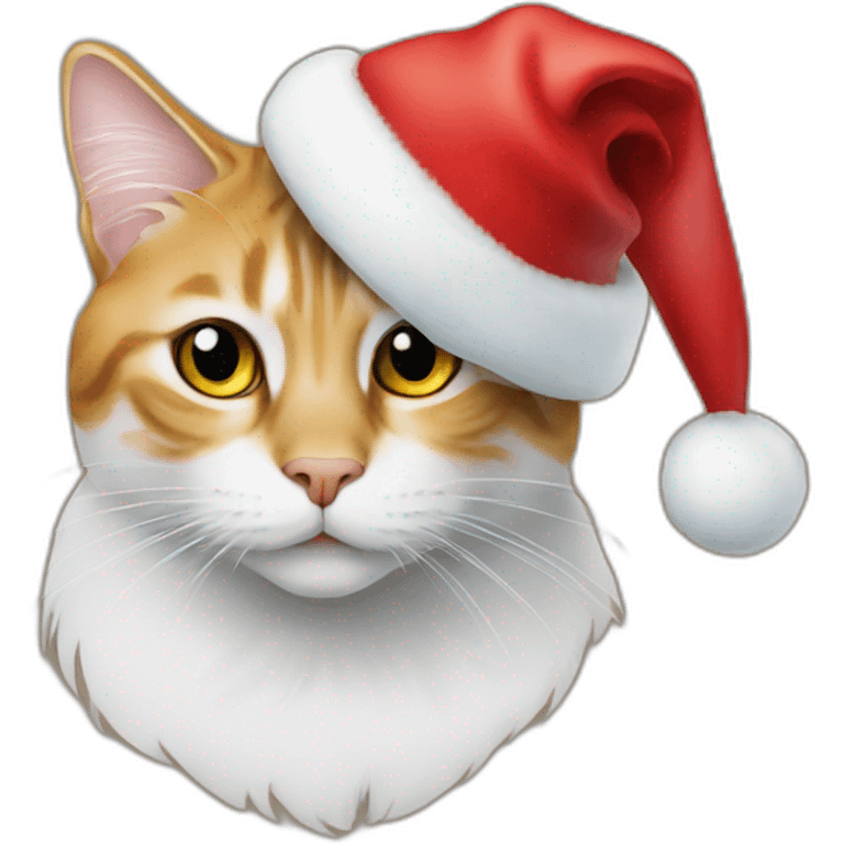 cat in Christmas hat on table emoji