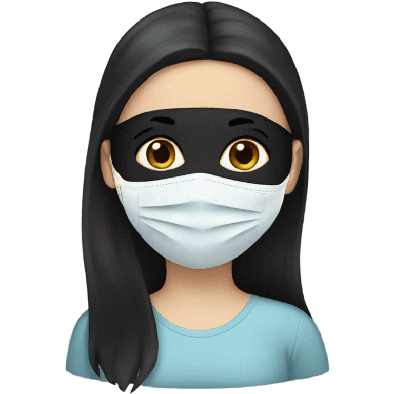 A white girl black hair wearing a face mask emoji