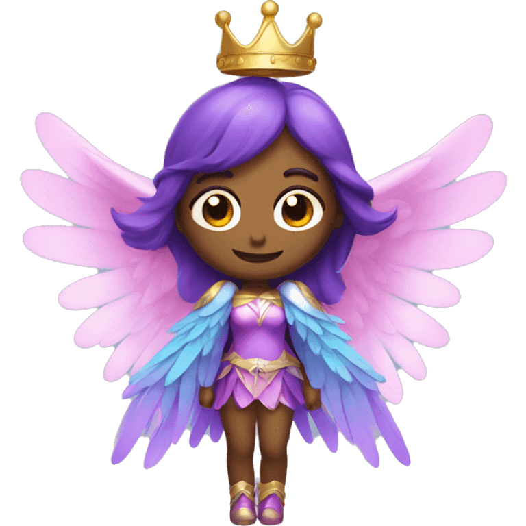 magic angel with crown and shiny pink-blue-purple wings emoji