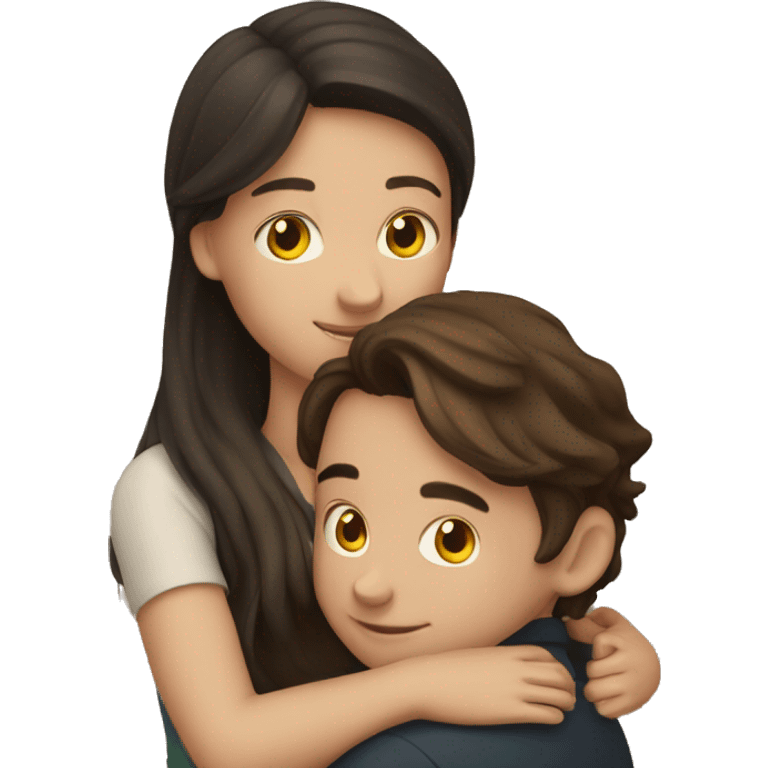 Brunette girl and boy hugging  emoji