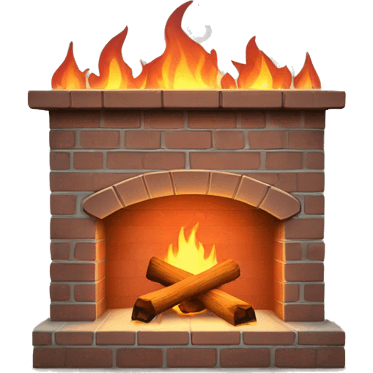 a burning fireplace made of brick or wood. There is a bright fire with soft flames in the fireplace, and you can add Christmas decor on top – fir branches, candles or socks for gifts emoji