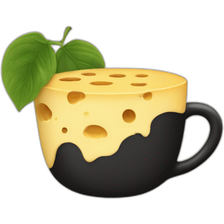 Allullita redonda con un queso de hoja con una taza de café negro  emoji