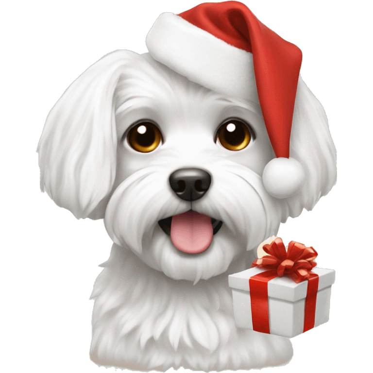 dog maltese with a christmas emoji