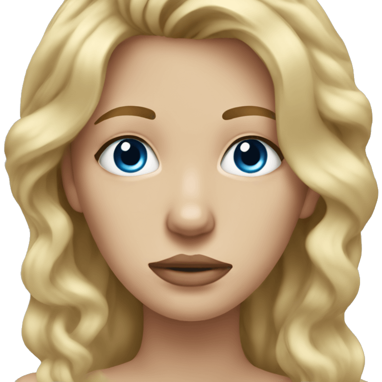 Blonde woman wavy hair blue eyes sad face emoji