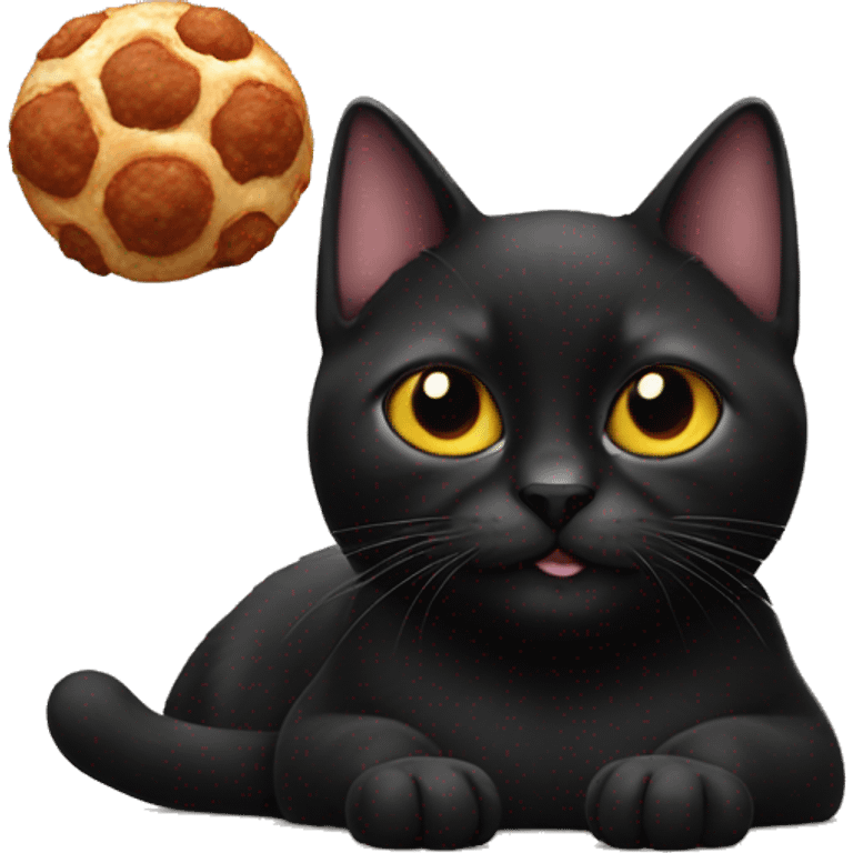 Black cat with meatball emoji