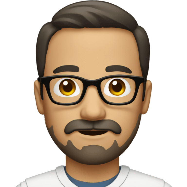 The image displays a man with a beard and mustache, wearing glasses. The man has short dark hair and is facing the camera. emoji