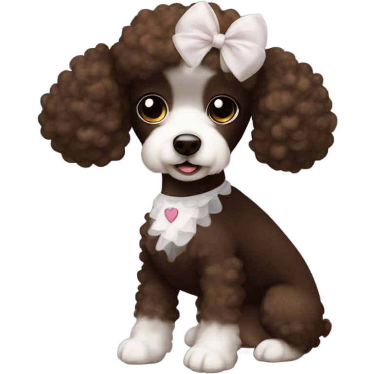 Chocolate brown and white poodle wearing a tutu emoji