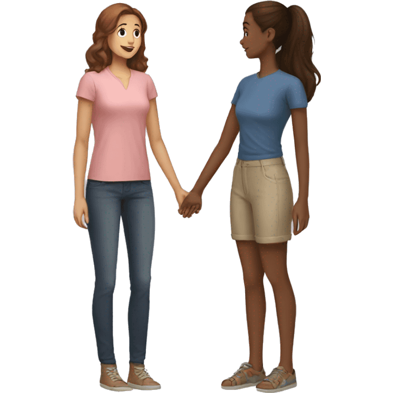 tall girl saying wow to short girl emoji