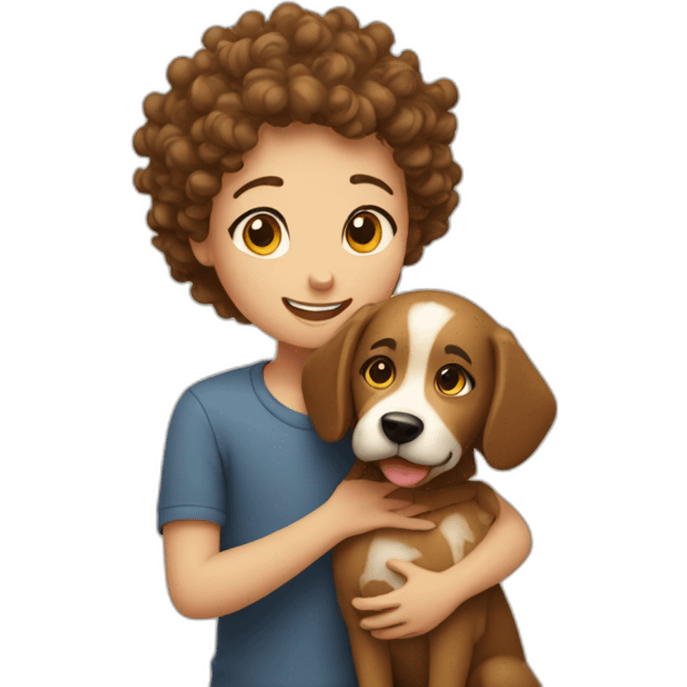 boy + girl hugs curly dog emoji