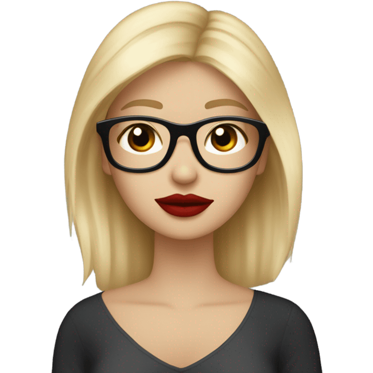 White girl, blonde hair, eyes closed, red lipstick wearing glasses hugs Yorkshire terrier  emoji