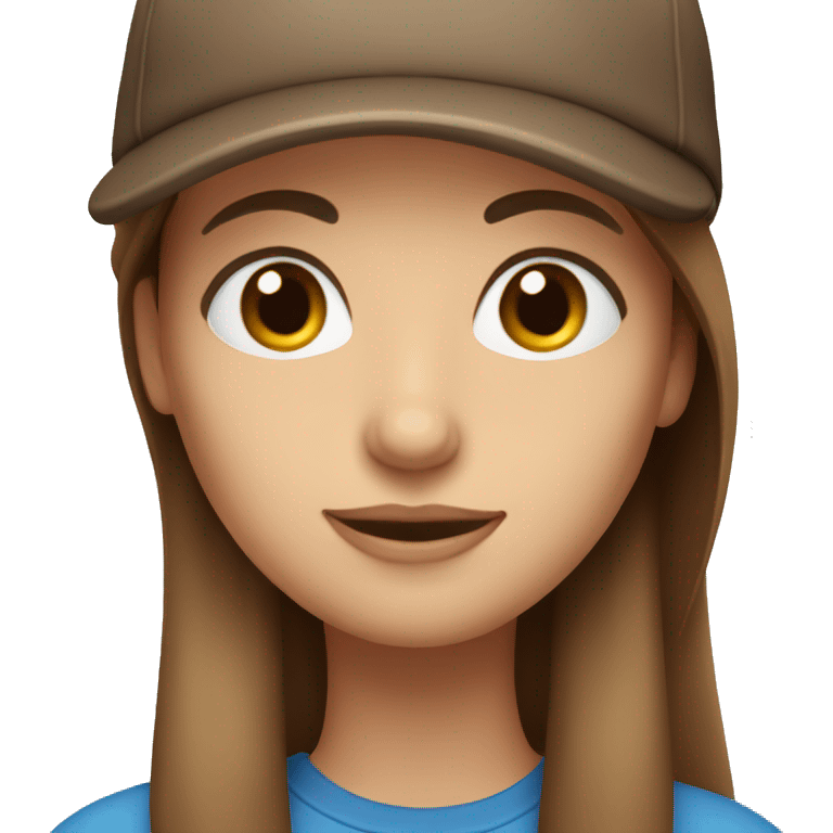 lady with blue eyes and brown long straight hair and a cap emoji