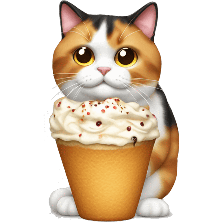 Realistic Fat calico cat with sundae emoji