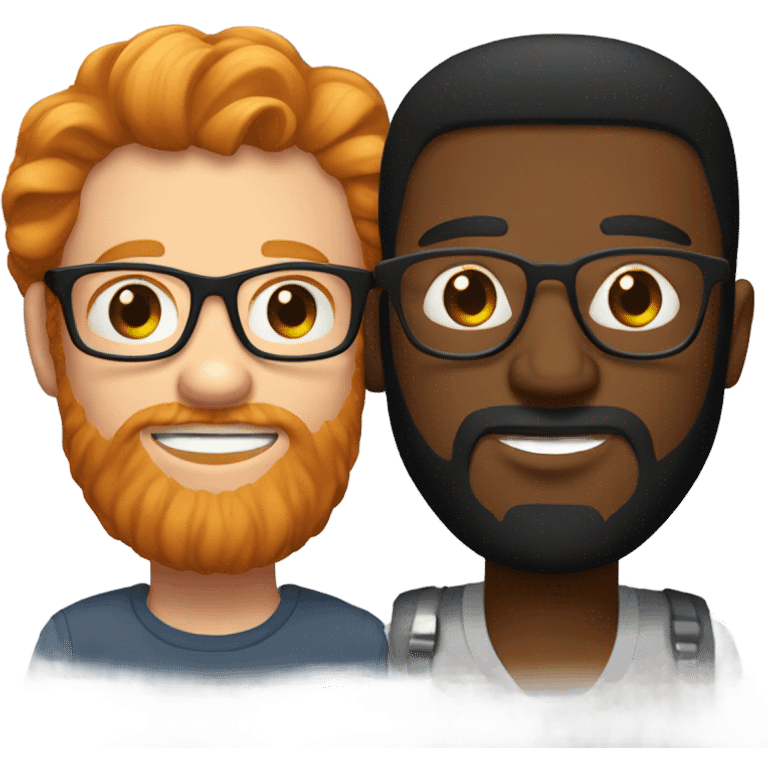 A bearded ginger man with glasses giving a smooch to a slightly taller black man with stubble  emoji