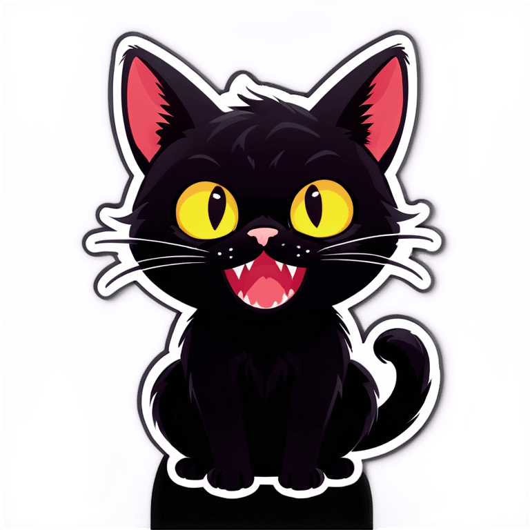 Cute black cat with closed mouth but visible fangs emoji