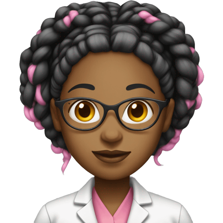 Black female scientist with box braids and pink accents emoji