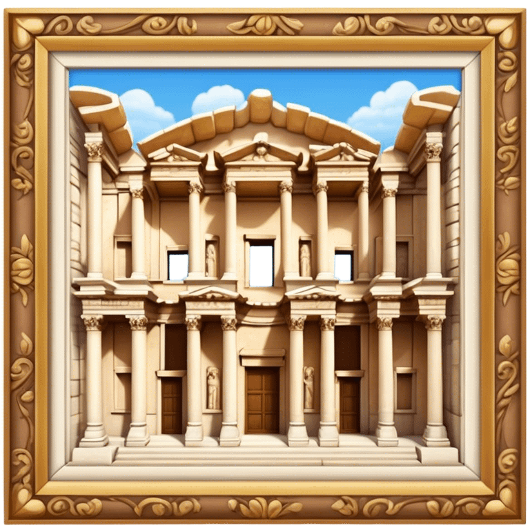 Cinematic Realistic Library of Celsus Landmark Emoji, depicted with an ornate ancient facade rendered with lifelike textures and warm, historical lighting. emoji