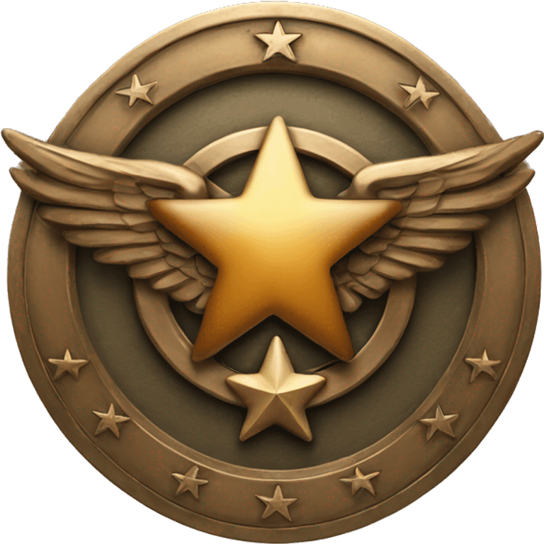 Round Bronze military badge with a star in the center and wings behind emoji