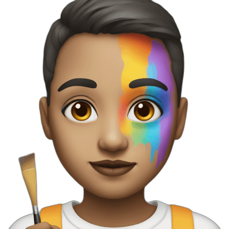 face painting holding color palette emoji