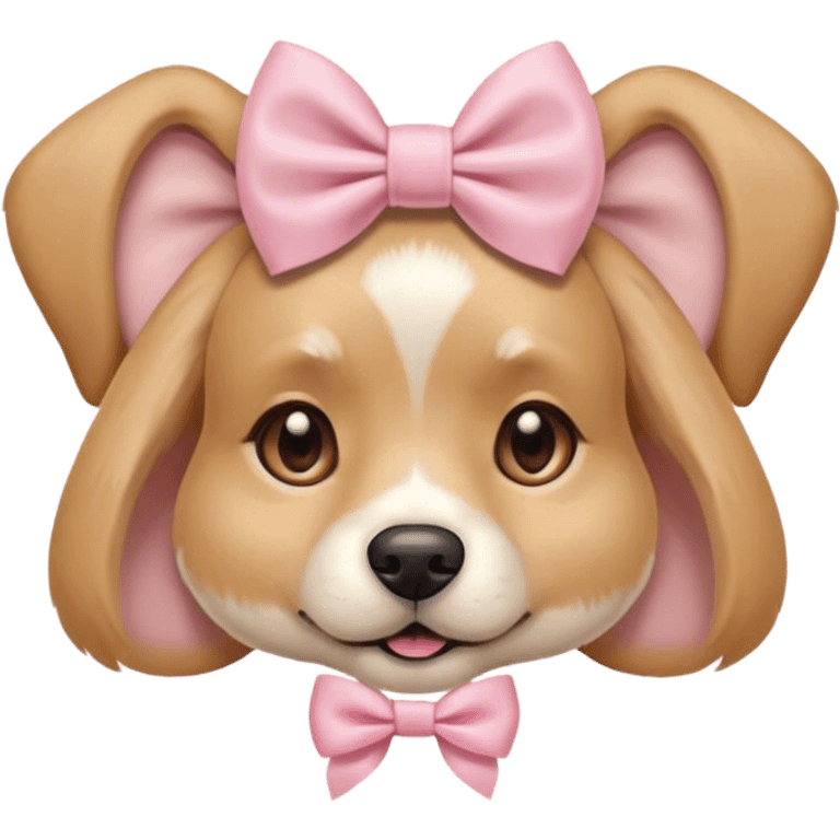 Beige dog wearing a light pink bow on its ear emoji