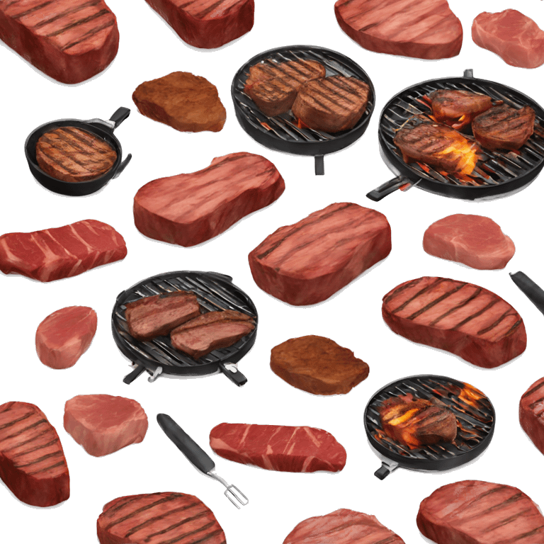 Grill with steaks cooking on it emoji