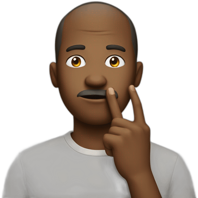 A guy with his finger in his mouth making the silence sign emoji