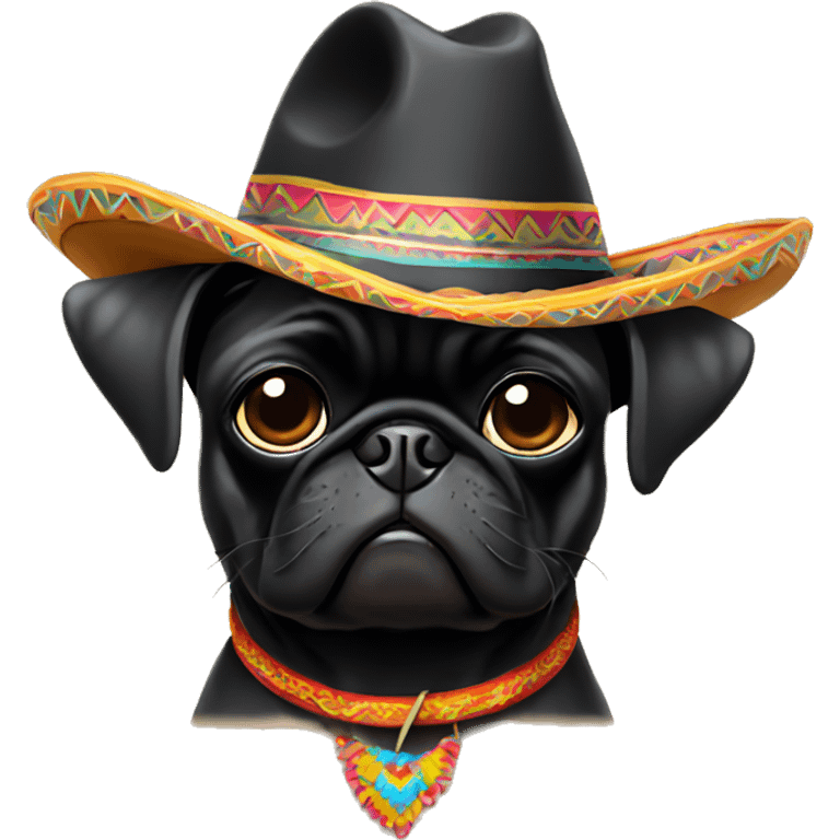 Black pug wearing a sombrero and sunglasses  emoji