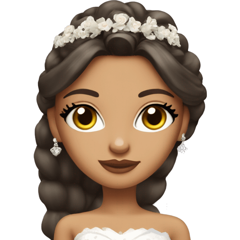 Bratz, bride, brunette hair, olive skin, hazel almond cat eyes emoji