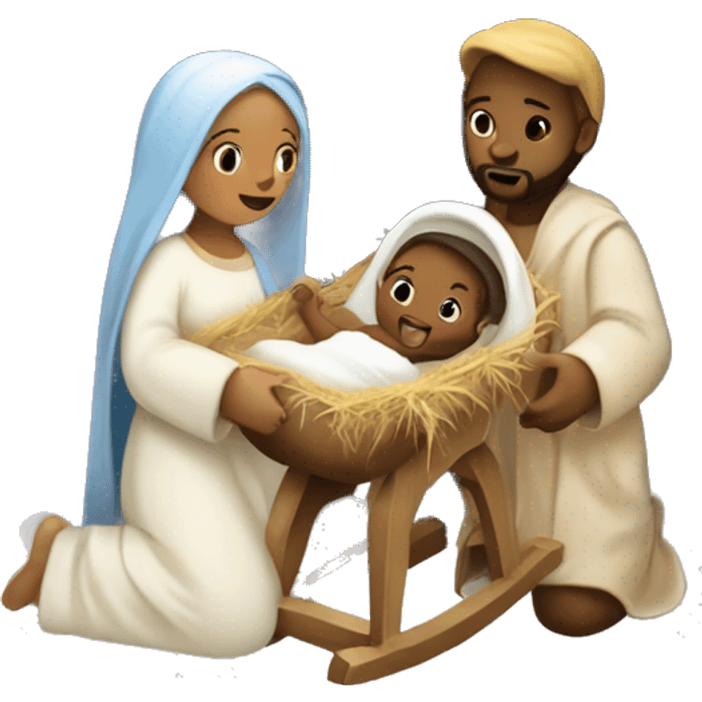 Nativity scene, baby on a manger, Mary and Joseph emoji