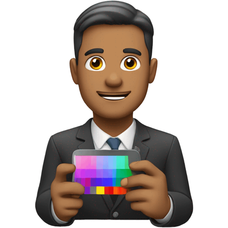 a man with a smartphone showing color charts emoji