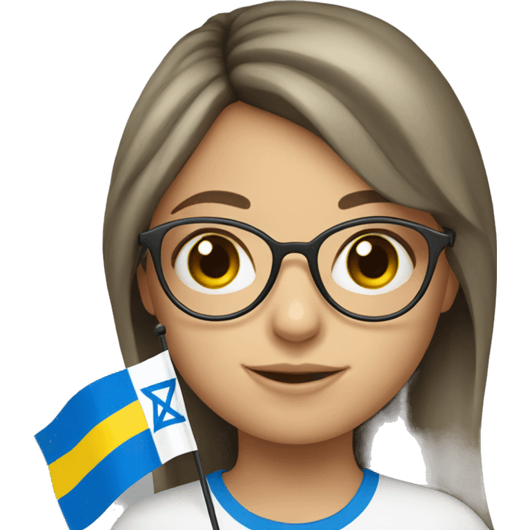 Ukrainian girl with glasses holding Israeli flag  emoji