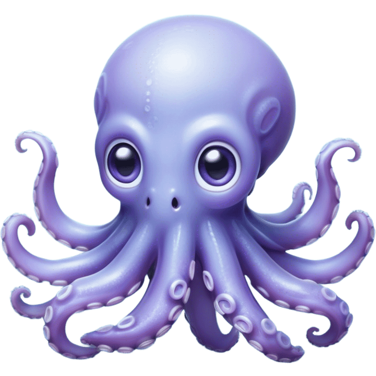 Cinematic Noble Baby Octopus Portrait Emoji, Poised and graceful, with a soft, rounded, slightly translucent body in a dreamy light blue-purple hue, large, glistening eyes full of quiet intelligence and mystery, delicate, flowing tentacles curling gently, Simplified yet sophisticated features, highly detailed, glowing with a soft, ethereal oceanic radiance, high shine, elegant and serene, stylized with an air of deep-sea wonder, focused and tranquil, soft glowing outline, capturing the essence of an otherworldly, intelligent little cephalopod, floating effortlessly in the gentle ocean currents! emoji