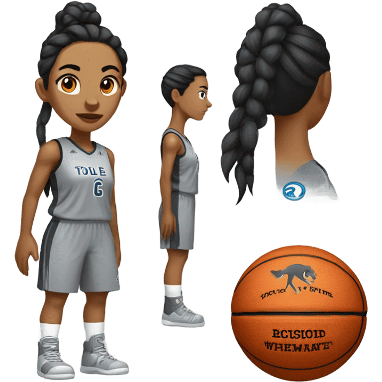 Grey wolf and black hair braids female basketball grey uniform player number 0 emoji