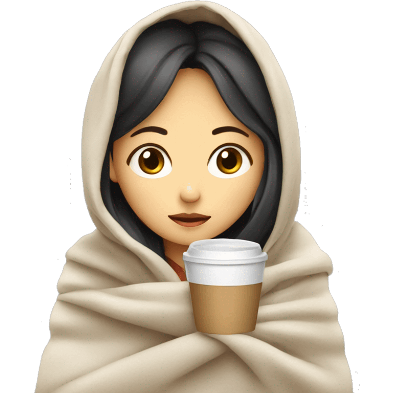 asian girl inside a blanket sipping coffee eyes closed emoji