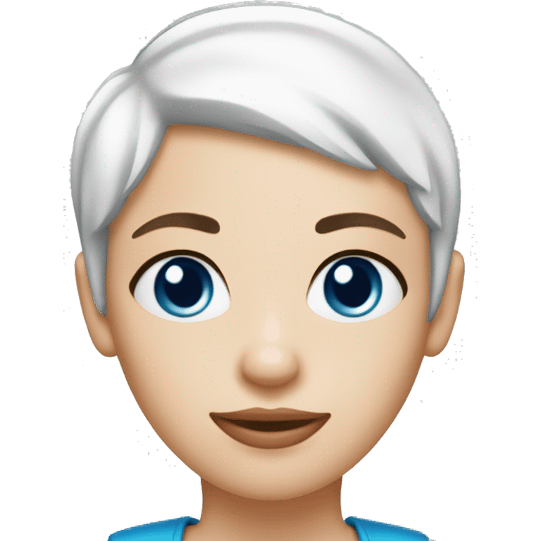 White woman blue eyes short pixie hair with Santa hat emoji