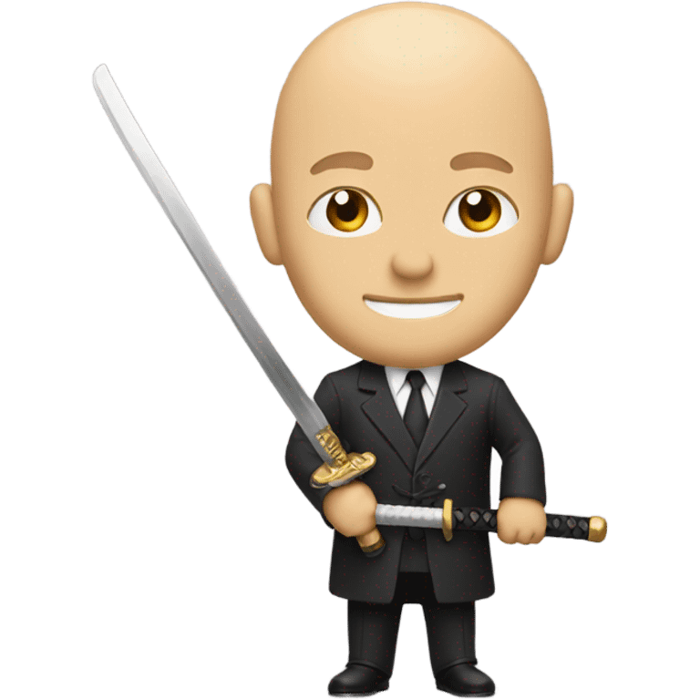 Bald man in suit with samurai sword emoji