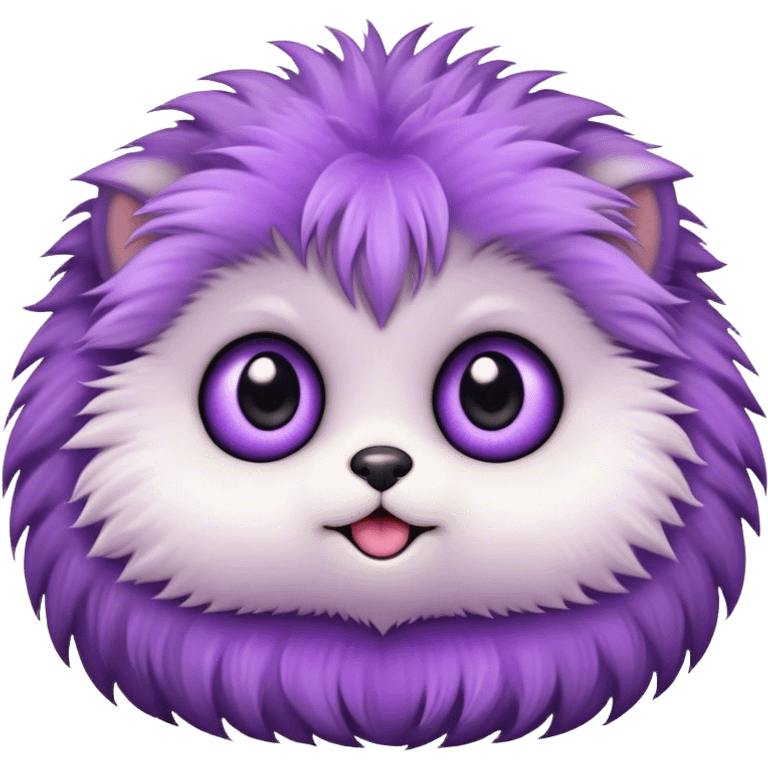 Fluffy round and friendly creature with soft purple fur and big expressive eyes emoji