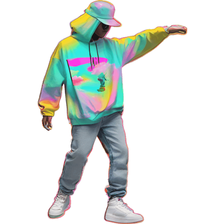 Multicoloured neon Vaporwave person hoodie dancing hip hop bucket hat tropical Skater fashion aesthetic baggy clothes graphic t shirt 420 emoji