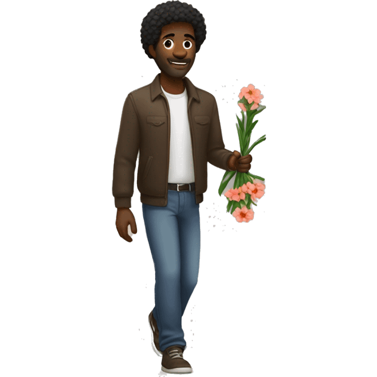 ebony man walk with fowers in his hands  emoji