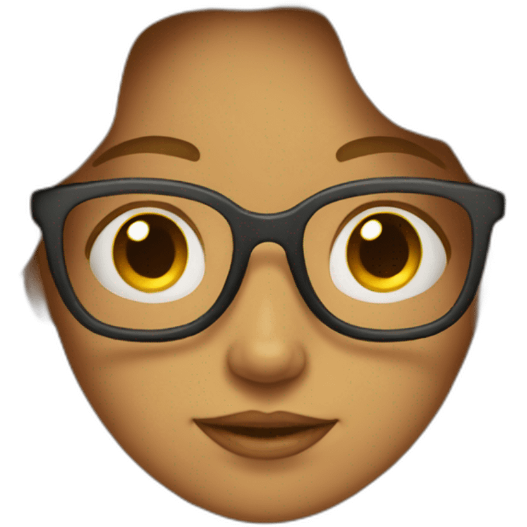 girl with long wavy hair and big glasses behind apple laptop emoji