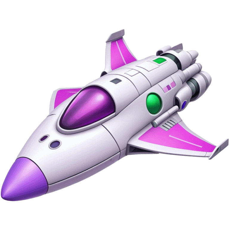 spaceship white, with details in pink, green and purple emoji