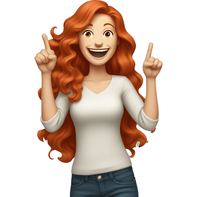 Pale, Long Wavy haired red head woman laughing and pointing emoji