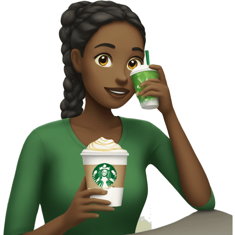 Girl drinking matcha latte from Starbucks emoji