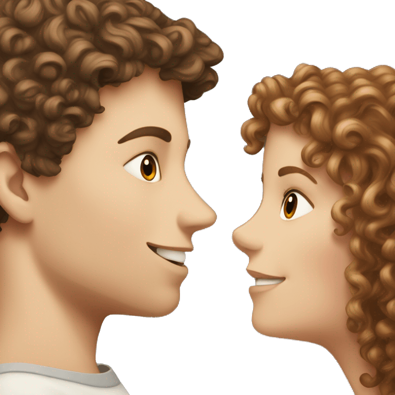 white girl with brown long hair kissing a white boy with short curly brown hair emoji