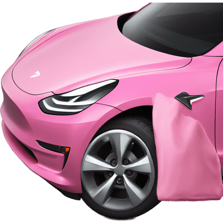 Pink Tesla model 3 side close up emoji