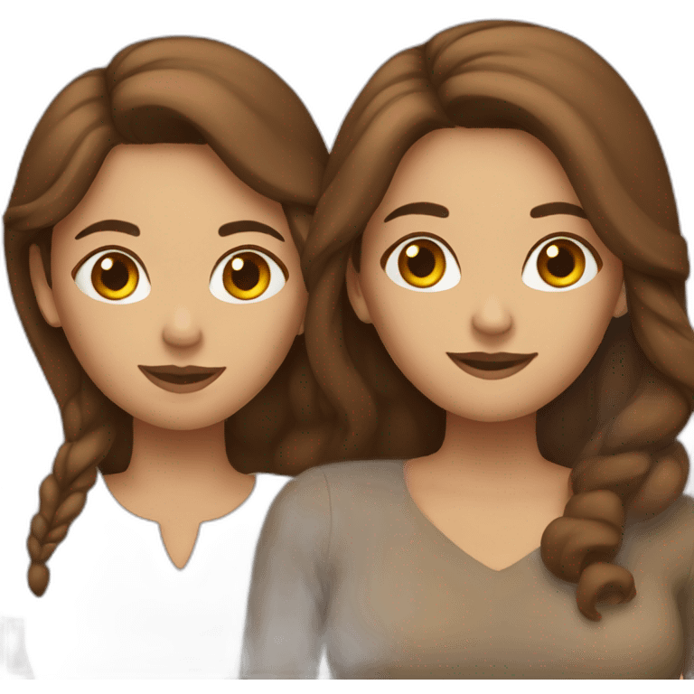 Two women with brown hair in love emoji